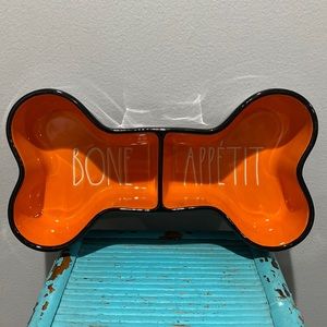 NEW Rae Dunn Artisan Collection By Magenta Bone Appetit Dog Bowl Orange Black